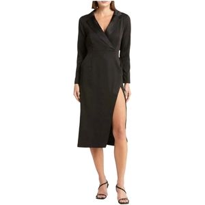 AREA STARS Long Sleeve Dress with Notched Lapel, Black, Size XS